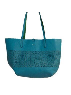 Ralph Lauren Littlebury Cut Out Tote Reversible Bag Green Blue 18x13” Resort